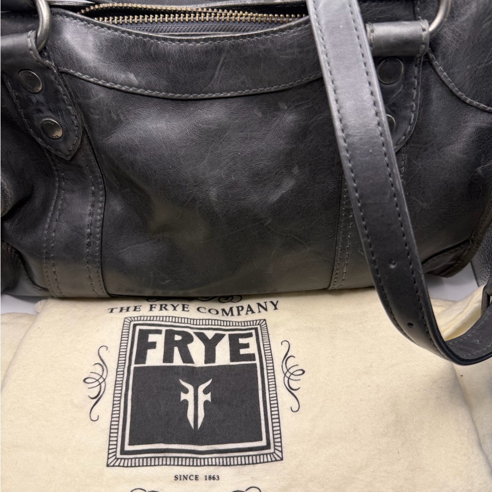 NWOT Frye Melissa Leather Satchel with Top Handles 2 way bag color: Carbon Gray
